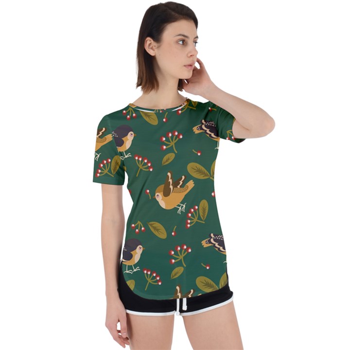 Cute seamless pattern bird with berries leaves Perpetual Short Sleeve T-Shirt