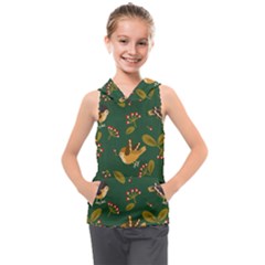 Cute Seamless Pattern Bird With Berries Leaves Kids  Sleeveless Hoodie