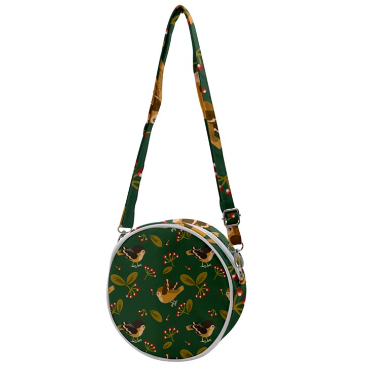 Cute seamless pattern bird with berries leaves Crossbody Circle Bag