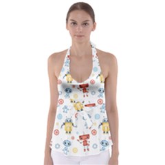 Cute Cartoon Robots Seamless Pattern Babydoll Tankini Top by BangZart