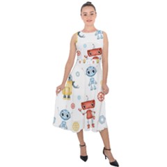 Cute Cartoon Robots Seamless Pattern Midi Tie-back Chiffon Dress by BangZart