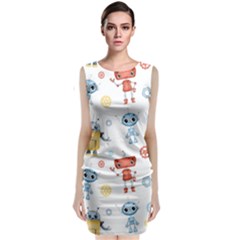 Cute Cartoon Robots Seamless Pattern Classic Sleeveless Midi Dress by BangZart