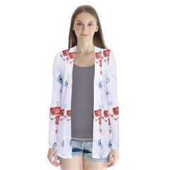 Cute Cartoon Robots Seamless Pattern Drape Collar Cardigan by BangZart