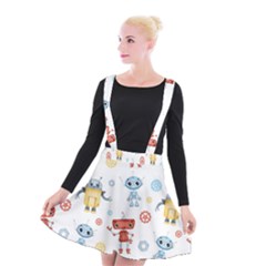 Cute Cartoon Robots Seamless Pattern Suspender Skater Skirt by BangZart