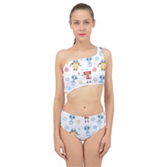 Cute Cartoon Robots Seamless Pattern Spliced Up Two Piece Swimsuit