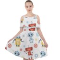 Cute cartoon robots seamless pattern Cut Out Shoulders Chiffon Dress View1