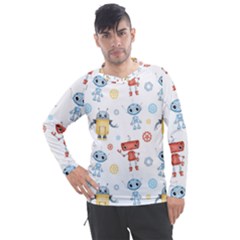 Cute Cartoon Robots Seamless Pattern Men s Pique Long Sleeve Tee