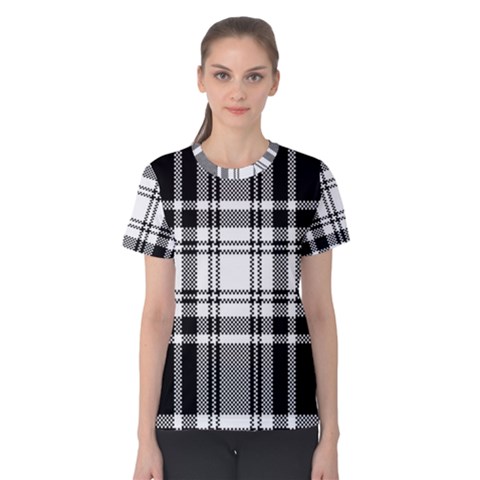 Pixel Background Design Modern Seamless Pattern Plaid Square Texture Fabric Tartan Scottish Textile Women s Cotton Tee by BangZart