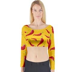 Chili Vegetable Pattern Background Long Sleeve Crop Top by BangZart