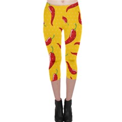 Chili Vegetable Pattern Background Capri Leggings  by BangZart