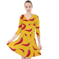 Chili Vegetable Pattern Background Quarter Sleeve Front Wrap Dress by BangZart