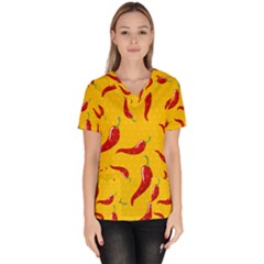 Chili Vegetable Pattern Background Women s V-neck Scrub Top by BangZart