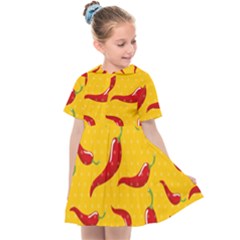 Chili Vegetable Pattern Background Kids  Sailor Dress by BangZart