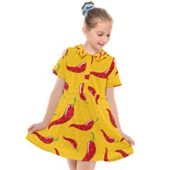 Chili Vegetable Pattern Background Kids  Short Sleeve Shirt Dress by BangZart