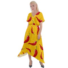 Chili Vegetable Pattern Background Cross Front Sharkbite Hem Maxi Dress by BangZart