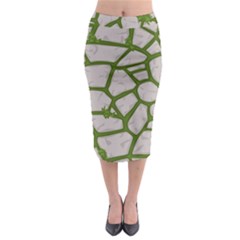 Cartoon Gray Stone Seamless Background Texture Pattern Green Midi Pencil Skirt by BangZart