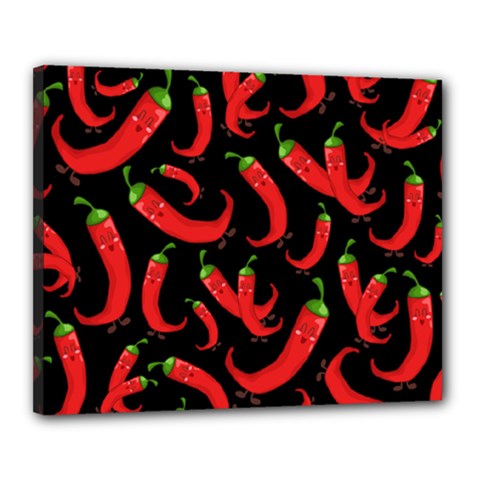 Seamless Vector Pattern Hot Red Chili Papper Black Background Canvas 20  X 16  (stretched) by BangZart