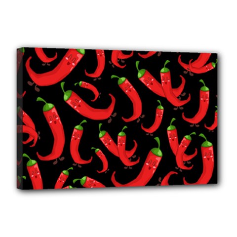 Seamless Vector Pattern Hot Red Chili Papper Black Background Canvas 18  X 12  (stretched) by BangZart