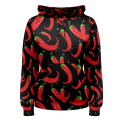 Seamless Vector Pattern Hot Red Chili Papper Black Background Women s Pullover Hoodie by BangZart