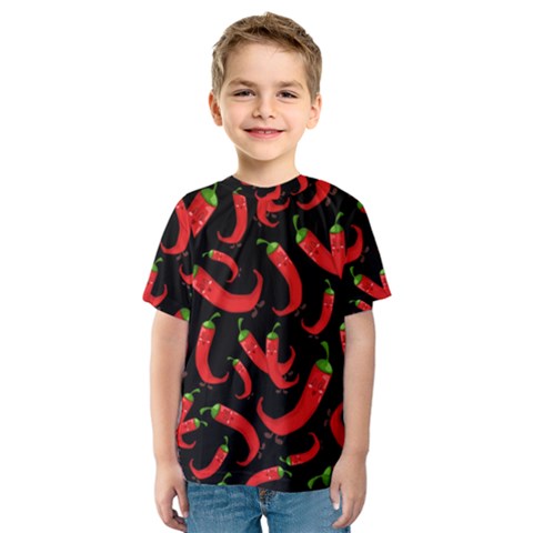 Seamless Vector Pattern Hot Red Chili Papper Black Background Kids  Sport Mesh Tee by BangZart