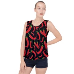 Seamless Vector Pattern Hot Red Chili Papper Black Background Bubble Hem Chiffon Tank Top by BangZart