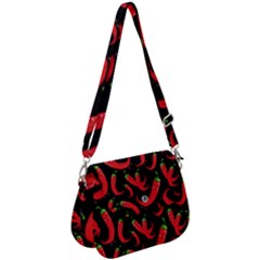 Seamless Vector Pattern Hot Red Chili Papper Black Background Saddle Handbag