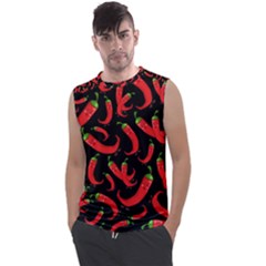 Seamless Vector Pattern Hot Red Chili Papper Black Background Men s Regular Tank Top