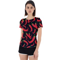 Seamless Vector Pattern Hot Red Chili Papper Black Background Back Cut Out Sport Tee