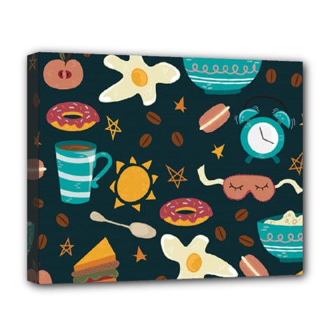 Seamless pattern with breakfast symbols morning coffee Deluxe Canvas 20  x 16  (Stretched)