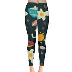 Seamless pattern with breakfast symbols morning coffee Leggings 