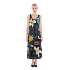 Seamless pattern with breakfast symbols morning coffee Sleeveless Maxi Dress