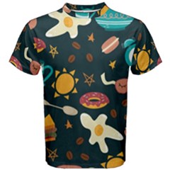 Seamless pattern with breakfast symbols morning coffee Men s Cotton Tee