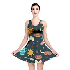 Seamless pattern with breakfast symbols morning coffee Reversible Skater Dress