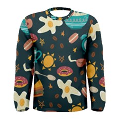 Seamless pattern with breakfast symbols morning coffee Men s Long Sleeve Tee