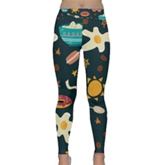 Seamless pattern with breakfast symbols morning coffee Classic Yoga Leggings