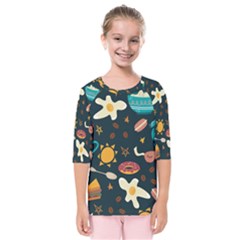 Seamless pattern with breakfast symbols morning coffee Kids  Quarter Sleeve Raglan Tee