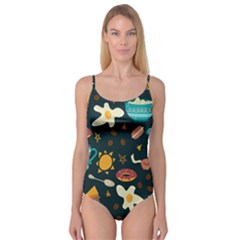 Seamless pattern with breakfast symbols morning coffee Camisole Leotard 