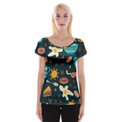 Seamless pattern with breakfast symbols morning coffee Cap Sleeve Top