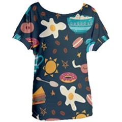 Seamless pattern with breakfast symbols morning coffee Women s Oversized Tee