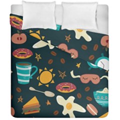 Seamless pattern with breakfast symbols morning coffee Duvet Cover Double Side (California King Size)