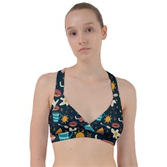 Seamless pattern with breakfast symbols morning coffee Sweetheart Sports Bra