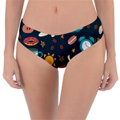 Seamless pattern with breakfast symbols morning coffee Reversible Classic Bikini Bottoms