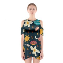 Seamless pattern with breakfast symbols morning coffee Shoulder Cutout One Piece Dress