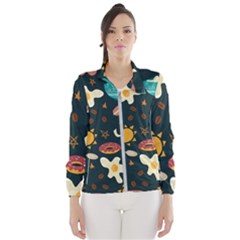 Seamless pattern with breakfast symbols morning coffee Women s Windbreaker