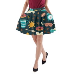 Seamless Pattern With Breakfast Symbols Morning Coffee A-line Pocket Skirt by BangZart