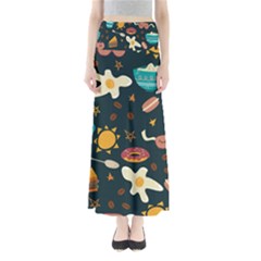 Seamless pattern with breakfast symbols morning coffee Full Length Maxi Skirt