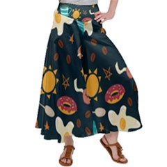 Seamless pattern with breakfast symbols morning coffee Satin Palazzo Pants