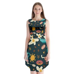 Seamless pattern with breakfast symbols morning coffee Sleeveless Chiffon Dress  