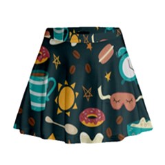 Seamless pattern with breakfast symbols morning coffee Mini Flare Skirt