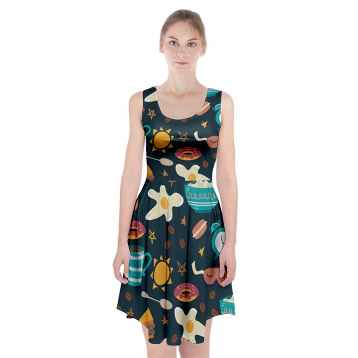 Seamless pattern with breakfast symbols morning coffee Racerback Midi Dress